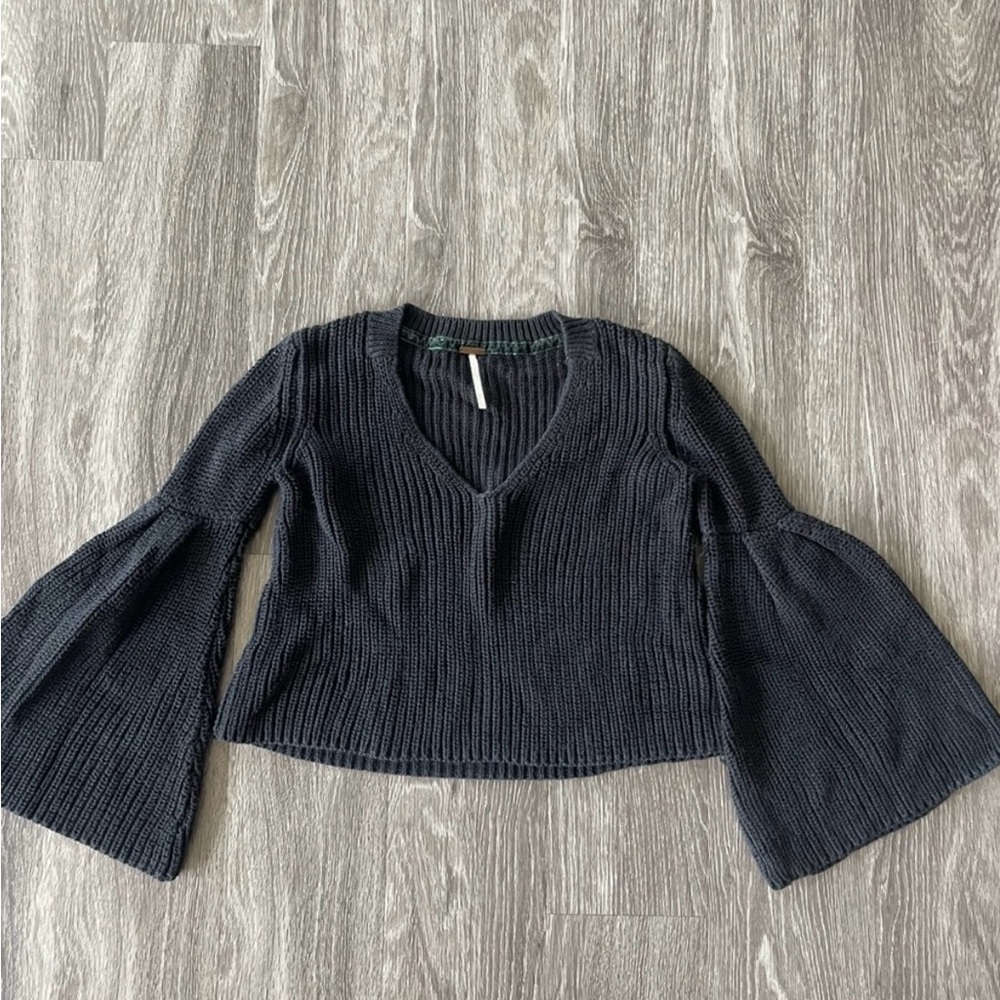 Free People Black Flowy Sleeve Sweater